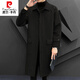 Pierre Cardin men's double-sided woolen coat mid-length autumn and winter high-end lapel wool thickened knee-length windbreaker jacket trendy black M 120Jin Jin equal to less than 0.5 kg
