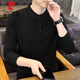 Pierre Cardin stand collar long-sleeved T-shirt men's spring and autumn trendy white Henry collar inner bottoming shirt men's early autumn tops 56119 black L 175