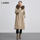 
LANDI blue khaki fox fur collar long waist-hugging parka women's fur coat 2023 winter new style khaki M