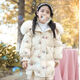 Disney girls down jacket smoke pink fashionable white duck down mid-length winter thickened medium-large children's winter clothing-Y7027 beige white 100