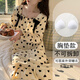 Qin Nuan 2025 new spring and autumn long-sleeved women's nightgown pajamas with chest pads integrated large size for outdoor wear 16857 without chest pads M (recommended weight 80-100 Jin [Jin equals 0.5 kg])