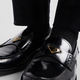 PRADA/Prada Gift Men's Metal Logo Decorated Glossy Calf Leather Loafers Black 40.5 (6.5)