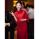 莉纱芙特2025年春天秋季新款女士两件套装连衣裙子订婚旗袍中式敬酒礼服衣 枣红色 S 85-98斤