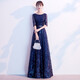 Yingwen temperament evening dress for women 2024 new high-end banquet long annual meeting host music art test party dress navy M