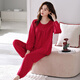 
Quguo (QUGUO) [Lycra Cotton] Women's pajamas spring and autumn elastic cotton autumn long-sleeved women's pullover autumn and winter home clothing set 682 crimson L [recommended 100-120 Jin [Jin equals 0.5 kg]]