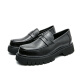 Belle Loafers El suela grueso de los hombres aumentó el estilo británico de los zapatos de cuero de cuero de los pies redondos de los pies de los zapatos formales de la cabeza grande tendencia 695 brillante negro 43