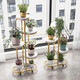 Eisen Phoenix Eisenkunst Blumenregal im Innenraum Wohnzimmer mehrschichtige Marmorblumenkupplungsbalkon aus Einfacher bodenhöflicher Haushaltsablagerung Rack N (4-Schicht) Blumenregal Weiß Marmor + Gold Rack (mit Rädern)