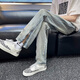Hongtiwan Jeans Men's Summer Ripped High Street Vibe American Pantals Trendy Men Korean Style Trendy Teenage Slim Fit Blue Ripped Style YD728 L (100-120JIN [Jin est égal à environ 0,5 kg]))