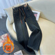 
Pierre cardin 2025 plush thickened elastic high waist jeans Spring and Autumn new retro loose slim version straight pants 1283 blue thickened plush XL 117-130