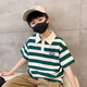 
McTicco boy polo shirt short-sleeved 2025 children's summer striped t-shirt big children's summer half-sleeved street-fried top trend 9850 blue + 5798 khaki [set] 160