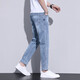 Zengzhi 2025 Summer delgado Jeans de nueve puntos para hombres jóvenes rasgados de pies delgados casuales pantalones de seda elásticos pantalones para hombres