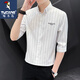Woodpecker short-sleeved shirt men's summer new three-quarter sleeve shirt Korean style trendy mid-sleeve ice silk striped shirt top DC677 white quality ice silk style L 105-115Jin Jin equals 0.5 kg