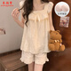 Xiangyaxin-Pyjamas mit Brustpolster für Frauen im Sommertag Student Hosentender Kurzfilme Süßes und niedliches, farbiges Mädchen Dünne Heimkleidung Set 9906 Schwarzer Plaid XL 115-125jin [Jin ist 0,5 kg]