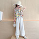 Baleinna girls suit summer suit 2025 new children's internet celebrity fashionable suspenders girls big children's pants little girls clothes summer style floral suspenders + white pants 150cm