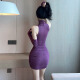 忆静萱（YIJINGXUAN）欧美性感露肩高领紧身长袖连衣裙女秋冬收腰褶皱气质袖套包臀夜店 主图款 M 95-105斤