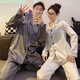 YIMENGTO Yimen camel couple ice silk pajamas for men and women spring and autumn long-sleeved plus size 200 Jin Jin equals 0.5 kg, loose-fitting home wear suit 8606 female-8608 male XL female style (115-135 Jin Jin equals 0.5 kg