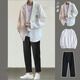 Gxmy waffle suit suit men's Hong Kong style with handsome casual suit jacket men's fashion brand three-piece suit white suit + white T + black trousers three-piece suit XL