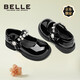 Belle Children's Shoes Exclusive Girls Black Leather Shoes Spring and Autumn Performance Shoes Back to School Student Shoes Princess Shoes Black 32