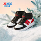 XTEP (XTEP) children's shoes for boys and girls, leather Velcro high-top cotton shoes, black/XTEP white/No. 1 red, size 29