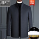 Jeep (JEEP) high-end spring, autumn and winter thickened cashmere jackets for middle-aged middle-aged dads, wool woolen jackets for men, new products, stand-up collar gray, removable down liner S 165 (suitable for 80-100 Jin Jin equals 0.5 kg)