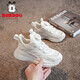 Zapatos para niños de Babudou Zapatos blancos para niños 2025 Autumn New Mesh Niñas transpirables zapatos casuales viejos zapatos deportivos de suela suave Pearl White 13547 (red doble) 33 Longitud interna 21.4 cm
