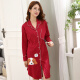Openwork silk pajamas for women spring and summer pure cotton long-sleeved casual big red fashion cartoon cardigan lapel can be worn outside nightgown home clothes YS3M10872 red L code