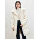 PeaceBird Women's Fox Fur Collar Mid-Longgent Down Down Down para mujer Botón de pan de cuerno cálido suave con capucha de mujer Beige M