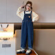 Chili Pepper Diary Girls Denim Overalls Spring and Autumn New Medium and Large Children's Style Loose Straight Temperament Versatile Casual Pants Blue Overalls - Single Pants Size 150 Recommended Height Around 135-145 Centimeters