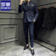 ROMON suit men's double-breasted lapel business casual suit large size formal wedding groom slim British style black three-piece suit + white shirt free tie breast scarf 2XL (135-145Jin Jin is equal to 0.5 kg)