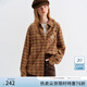 Fanslanen brushed plaid shirt for women winter 2025 new long-sleeved plaid retro embroidered shirt 4323 orange plaid S