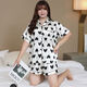 
Zhidou Dou women's pajamas summer fat girl plus fat plus size ice silk pajamas women's summer short-sleeved thin style plus fat extra size suit 15# ice silk double short b9926 single size XL