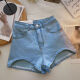 Zhidoudou dehnen hohe Taille enge Denim -Shorts für Frauen 2023 Sommer Heißes Mädchen kleine schlanke Ultra kurze heiße Hosen schwarz + grauer Songgürtel 694 S