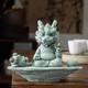 Lucky Dragon Tea Pet Decoration Color Changing High-End Green Sandstone Tea Table Tea Table Tea Set Feng Shui Decoration Crafts One Finger Rich + Sleeping Frog + Fishing Platform Base