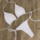 New European and American bikini solid color three-point sexy swimsuit for women split adjustable straps Black (with chest pad) XL