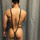 Gay sexy men's low-waist thong black imitation leather PU sexy one-piece suspenders T-pants bar performance wear