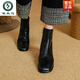 Specht bequeme Leder-Nacktstiefel Mode Slim Boots Frauen 2025 Herbst und Winter Neues weiches weiches Fersenquadrat-Toe Retro Short Stiefel Schwarz 38