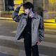 POUM Korean men's PU leather jacket trendy brand vintage handsome high street motorcycle design winter warm jacket XKFS-J318 gray regular XL