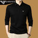 Falai Armani high-end long-sleeved T-shirt men's pure cotton lapel autumn casual business plus velvet warm polo shirt 55155 black L 175/92A suitable for 140-160Jin Jin equals 0.5 kg