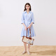 Qiushii yiren rafraîchissante robe bleue rayée d'été nouveau tempérament féminin jupe de chemise à manches mi-manches bleues m