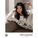 
Benny Bear Beiyeon Snoopy Fall and Winter Pajamas Women's Long Sleeve Round Neck Pullover Half-Side Fleece Set Warm Coral Fleece Home Clothing F6996 Color M (Height 160, Weight about 90-100)