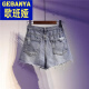 
Gebanya 2025 summer new bristled ripped denim shorts for women with high waist big slim wide-leg a-line hot pants trendy light blue 9767 L 110-120Jin [Jin equals 0.5 kg]