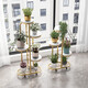 Eisen Phoenix Eisenkunst Blumenregal im Innenraum Wohnzimmer mehrschichtige Marmorblumenkupplungsbalkon aus Einfacher bodenhöflicher Haushaltsablagerung Rack N (4-Schicht) Blumenregal Weiß Marmor + Gold Rack (mit Rädern)