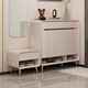 Gabinete de la puerta del gabinete de zapatos Suzhan Hogar Modern Simple Entrance Gabinet Puerta con gabinete de almacenamiento de calzado de banco de asiento Integrado contra la pared AD983 [gris claro] Estilo de pierna de 120 cm de altura [Pintado y brillante] Instalación de paquetes