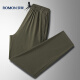 
ROMON casual pants men's summer loose sports straight pants ice silk elastic nine-point pants men's clothing 718 military green 3XL