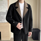 Romon Double Collar Short Windbreaker Jacket Men's Autumn and Winter High-end Trendy Contrast Color Splicing Woolen Coat Suit Jacket Black XL