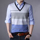 Yimuqi double-collar sweater for men in spring and autumn fake two-piece sweater without velvet new collar T-shirt thin men's base 3877 blue (single-sided style in spring and autumn) one size 165/m Recommended within 120 Jin [Jin equals 0.5 kg]