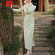 皮尔卡丹（pierre cardin）旗袍女2025秋冬新款年年轻款长袖高端气质改良连衣裙蕾丝加绒冬款 酒红针织1098 L