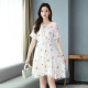 JOYOFJOY Summer Women's Floral Chiffon Dress Women's Korean Style Mid-Length Waist Slim Trumpet Sleeve Small Fresh Skirt JWQZ204049 White M