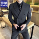 ROMON high-end double-breasted suit men's Korean version slim-fit groom's wedding dress sense business casual suit jacket black suit XL