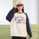 TonLion 2023 Women's Sweater Round Neck Contrast Color Raglan Sleeve Letter Print Top Navy S